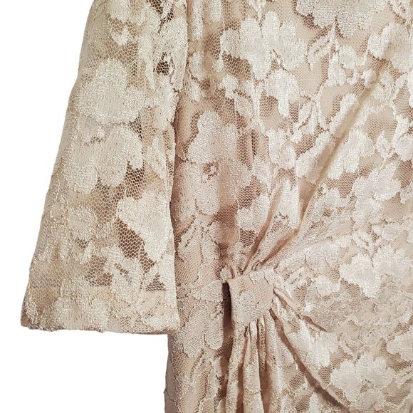 Connected Size 16 Dress Lace Overlay Lined Stretch Faux Wrap Cocktail Champagne - Picture 10 of 12